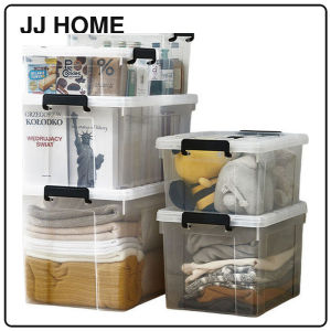 【JJ HOME】Transparent Large Storage Box with Handle | Heavy-Duty Clear Organizer | Stackable