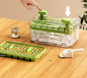 50-Cell Silicone Ice Cube Maker Tray with Easy Release Push Button Lid Leakproof Food Grade Freezer Storage Container