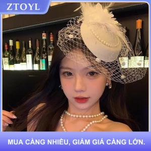 【ZTOYL】 Fascinators Mũ Phụ Nữ Lưới Mạng Che Mặt Lông Với Tóc Clip Nhỏ Top Hat Đám Cưới Cô Dâu Cocktail Mũ Nón