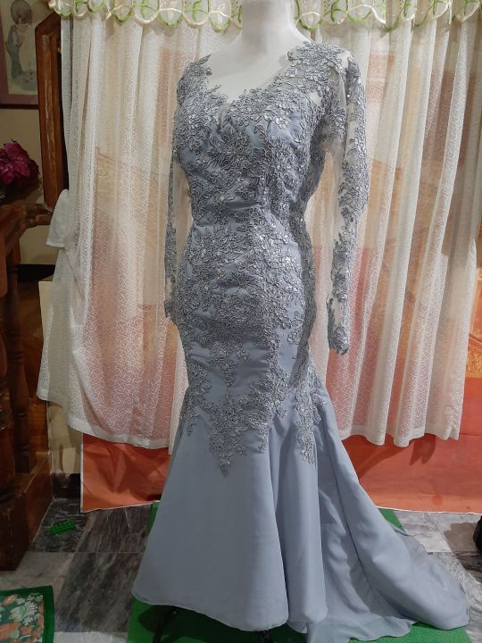 Long Silver grey lace gown | Lazada PH