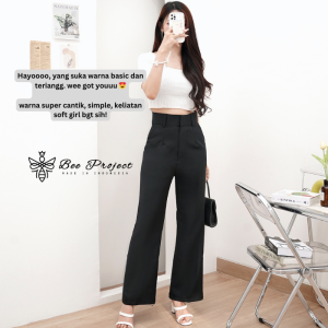 BeeShop// Celana Cutbray HW Formal Casual Minimalis// Fit and Flare Highwaist Pants