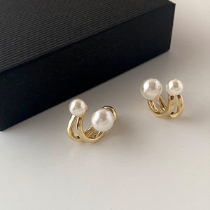 Fishtail Pearl Earrings Korean Fashion French Pearl Earrings  Light Luxury Temperament Elegant Personality Geometric Mermaid Goddess Earrings Niche Design Earrings Female Valentines Day gift