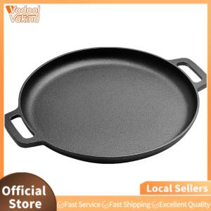 【Vakind】Large Iron Pizza Pan with Dual Handles Non-Stick Coating for Outdoor Camping and Indoor Kitchen Cooking