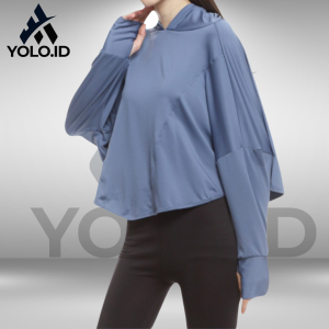 Jaket Hoodie Crop Top Olahraga Lengan Panjang Run dan Yoga