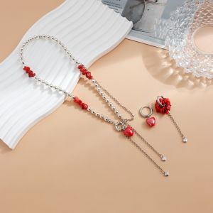 COVIEEZB Y2K Ceramic Heart Earrings Irregular Red Ceramic Vintage Jewelry Casual Gift Jewelry Beaded Pendant Necklace Women