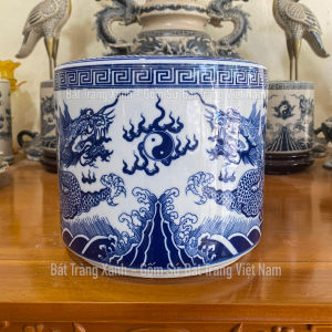 Bát hương Bát Tràng men trắng men lam loại I Bát nhang Lư hương thờ cúng vẽ tay họa tiết rồng cao cấp