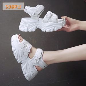 Sandal Gunung Tali Wanita Gladiator Fahion Kasual Korea Sol Tebal 5 Cm Hitam Putih (508)