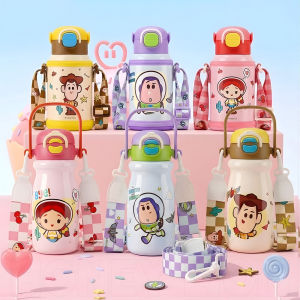 HoneyLion - 316 Stainless Steel Toy Story Thermos Flask 600ml - 2-in-1 Dual Drinking Lid Anti-Scald Pressure Relief Leakproof Vacuum Water Bottle with Strap for Travel & Office