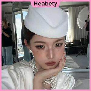 Heabety  Beret Hat Caps Airline Stewardess Flight Attendant Vintage Hat Black Flat Top Hat Hair Clip Hair Accessories