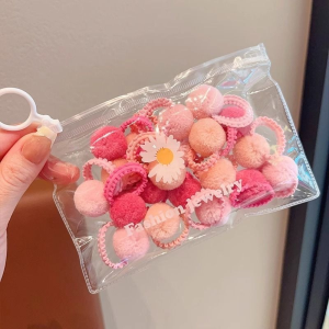 20Pcs Kids Girls Pompom Ball Hair Ties Colorful Ponytails Princess Elastic Trendy Rubber Bands