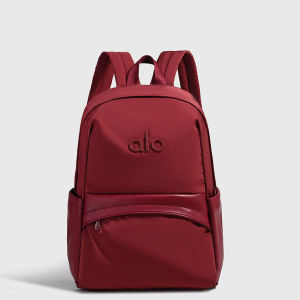 ALO Contrast Leather Trim Backpack Women Nylon Lightweight Student Bag Fashion Casual Yoga Travel Daypack