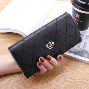 new trendy large capacity ladies long wallet trendy women thin fashion rhombus metal crown ใหม่ ที่ทันสมัยความจุขนาดใหญ่สุภาพสตรีกระเป๋าสตางค์ยาวอินเทรนด์ผู้หญิงบางขนมรอมบัสแฟชั่นมงกุฎ