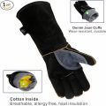 Extreme Heat & Fire Resistant Gloves Leather with Kevlar Stitching,Mitts Perfect for Fireplace, Stove, Oven, Grill, Welding, BBQ, Mig, Pot Holder, Animal Handling. 