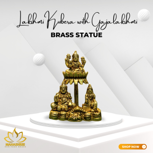 Lakshmi Kubera with Gajalakshmi Brass Statue | Hindu Wealth & Prosperity Idol for Home & Business Pooja