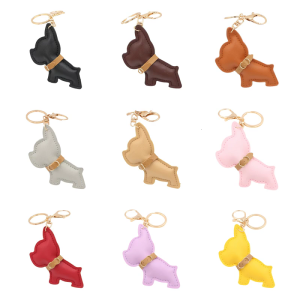 Bulldog Dog Keychain Accessory PU Leather Dog Lover Keyring Backpack Decoration for Pet Lovers and Car Enthusiasts