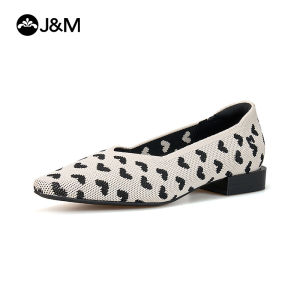 Joy&Mario Women Mary Jane Flats Pointed-Toe Casual Heart Pattern Shoes