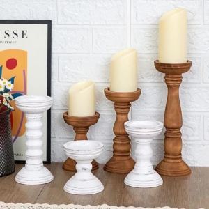Sacesr New Style Retro Wooden Candle Holder 3-piece Set Candle Container Desktop Decoration Home Decor Wedding Candle Holder Q9Z6P