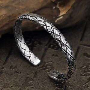 BOCAI New Real S925 Sterling Silver Charms Bracelets for Men Antique Handmade Woven Pattern Punk Bangle Fine Choice Jewelry