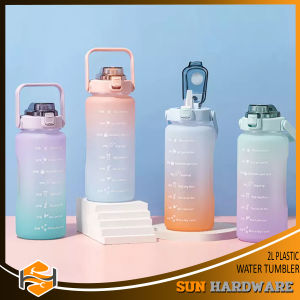 SUN HARDWARE 2.0L High Quality Plastic Water Bottle Gradient Design for Female Portable Water Tumbler with Motivational Quote Time Marker Sports Fitness Jug