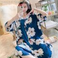 crop top singlet women ☁Baju Tidur Wanita 2022 Musim Panas Baru Piyama Sutera Kapas Lengan Pendek Pakaian Kapas Tiruan Longgar Saiz Besar Bahag. 
