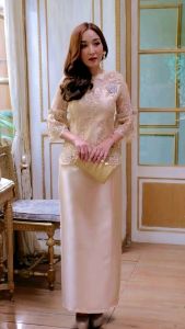 3 สี ชุดออกงาน ชุดไปงานเลี้ยงงานแต่ง งานบุญต่างๆ M-4XL ชมพู ฟ้า ทอง เขียว ชุดแม่บ่าวสาว เจ้าภาพ หรูหรา