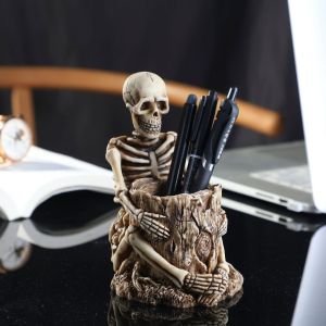YISHA Resin Skull Storage Rack Pen Container Decorative Skeleton Statue Ornament Funny Storage Box Halloween