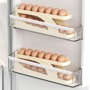 Khay đựng trứng 2 tầng tự lăn chất liệu nhựa ABS cứng cáp khay đựng trứng tự lăn gọn gàng - Khay giá đựng trứng lăn tự động để tủ lạnh thông minh tiện lợi