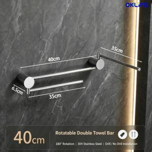 [OKLIFE®]Wall Mount Double Towel Bar 180° Rotatable Swivel Stainless Steel Towel Rack for Bathroom Organizer