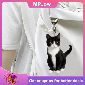 【MPJow】 1pcBlack And White Cat Keychain 2D Acrylic Cat PendantDouble-Sided Design Animal Key Ring Charm For Backpacks & Gifts