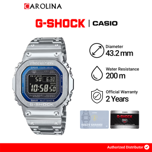 Jam Tangan Pria Casio G-Shock Full Logam GMW-B5000D-2D Blue Dial Silver Stainless Steel Band