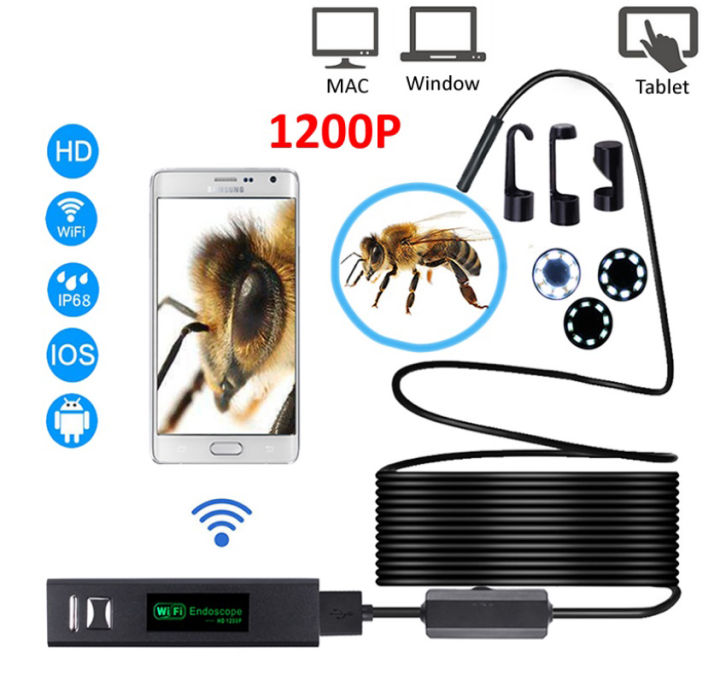 WIFI Endoscope Camera HD 1200P Mini Waterproof Hard Wire Wireless 8mm 8
