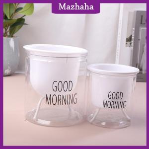 Mazhaha กระถางดอกไม้ไฮโดรโปนิกส์ใส่น้ำอัตโนมัติกระถางดอกไม้พลาสติกสองชั้นใสรดน้ำด้วยตัวเองสำหรับสำนักงาน