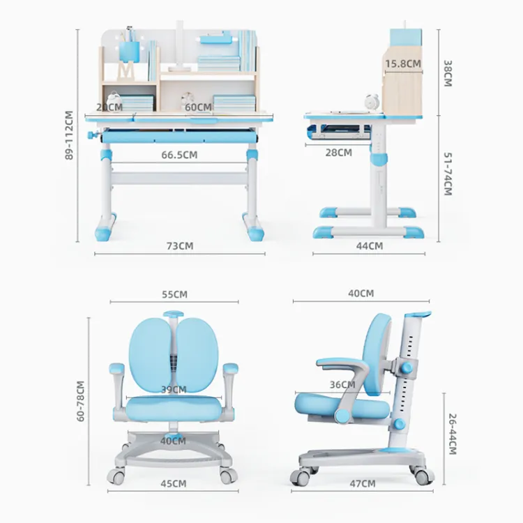Kids Ergonomic Desk and Chair Set, Height Adjustable Study Table and ...