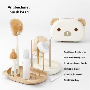 CAG SHOP Milk Bottle Brush Silicone Baby Bottle Brush Portable Bottle Brush Set Silicone Brush Head With Drying Rack