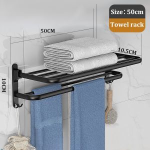 Local 24H delivery in Manila Black 50cm Wall Mounted Space Rust Resistant Steel Towel Storage Hanging Rack Organizer Stainless Steel Shower Rack Bathroom Shelves with Towel Bar Wall Mounted Shower Rack Organizers
