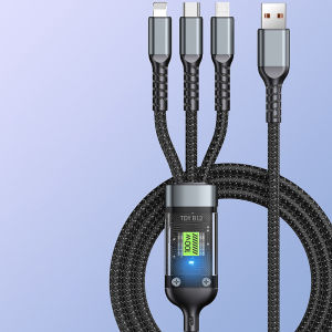 100W Transparent Luminous Super Fast Charging Cable 3-in-1 Fast Charging Data Cable for Apple Android