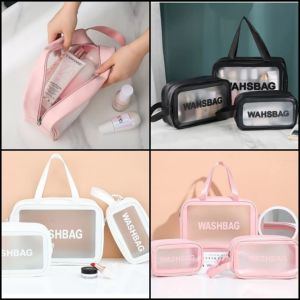 【Waterproof Wash Bag】PVC Portable Wash Bag | Toiletries Cosmetic Makeup Storage bag | Waterproof Portable Cosmetic Storage & Toilet Wash Bag | Waterproof Large Capacity Transparent Washable Travel Bag | Multi-Purpose used with Safety Zipper Wash Bag |
