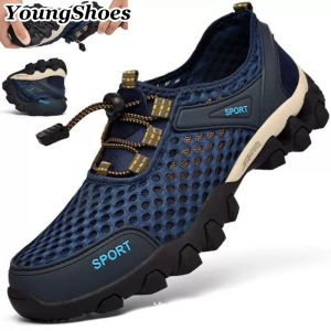 YoungShoes เดินทางรองเท้าปีนเขา กลางแจ้งตาข่ายรองเท้าเดินลุยน้ำ รองเท้าเดินป่าระบายอากาศ ไม่ลื่น ทนต่อการสึกหรอ รองเท้าผู้ชาย