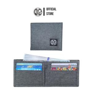QXZ94 Dompet Pria Kulit Kanvas Full Print Motif Pendek Lipat Kartu Uang Tipis Polos Kombinasi Hitam