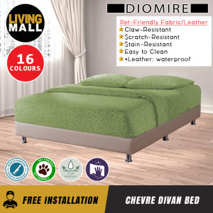 Living Mall Chevre Divan Bed Frame Pet Friendly Scratch-Resistant Fabric 16 Colours - With Mattress Add-On Options