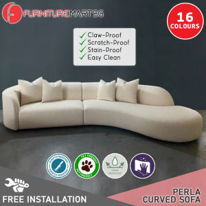 FurnitureMartSG Perla Series Curved Shaped Sofa In Pet Friendly Scratch And Water Proof Fabric/Leather