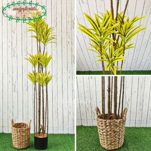 Pohon Hias Artificial Song Of India T170 Variasi Warna Kuning & Putih Latex Cover Eceng Gondok Handle Hiasan Cafe Hiasan Sudut Ruang Aesthetic