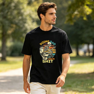 Cartoon Skeleton Toilet Art T Shirt Men Funny Dad Short Phrase Papa Humor Simple Cotton Street Short Sleeve Tee