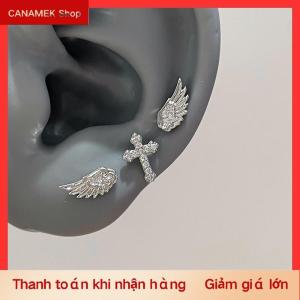 CS 3 4pcs Thiết lập sáng bóng đôi cánh thiên thần đinh tán tai phụ nữ cổ điển vài sáng tạo sang trọng tinh thể hình học cá tính chéo bông tai trang sức
