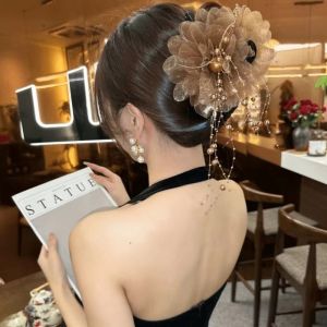 【COD&Fast Delivery】Peony Flower Grasping Clip Tassel Plastic Hair Claw Elegant Crab Hair Clips Women
