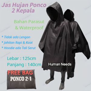Jas Hujan Poncho 2 Kepala Bahan Mirip Axio/Mantel Hujan Ponco Kepala Dua Boncengan Double 2in1