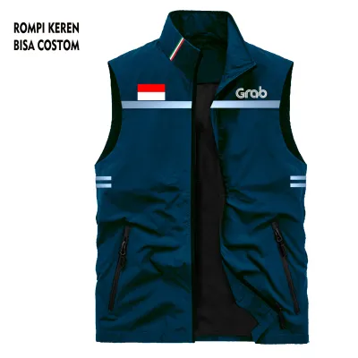 Rompi Pria Grab Versi Man Bisa Custom Logo Dan Nama / Rompi Outdoor Grab Motor Tahan Air / Jaket Rompi Ojol