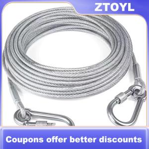 【ZTOYL】 3-10m hai đầu con chó Tie ra cáp Dây Xích raction dây kim loại khóa dây thép chống gỉ đào tạo cổ áo chó ngoài trời dây đeo