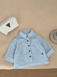 Boys Spring and Autumn Stylish Striped Long-Sleeve Shirt Baby Korean Fashionable Top Loose and Versatile Clothing for Boys