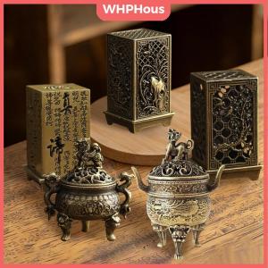 WHPHous Vintage Alloy Incense Burner Stick Holder Three Legged Hollow Out Mini Sandalwood Censer Incense Burner Home Decoration